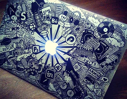 Custom laptop doodle artwork by Dasha Voronova